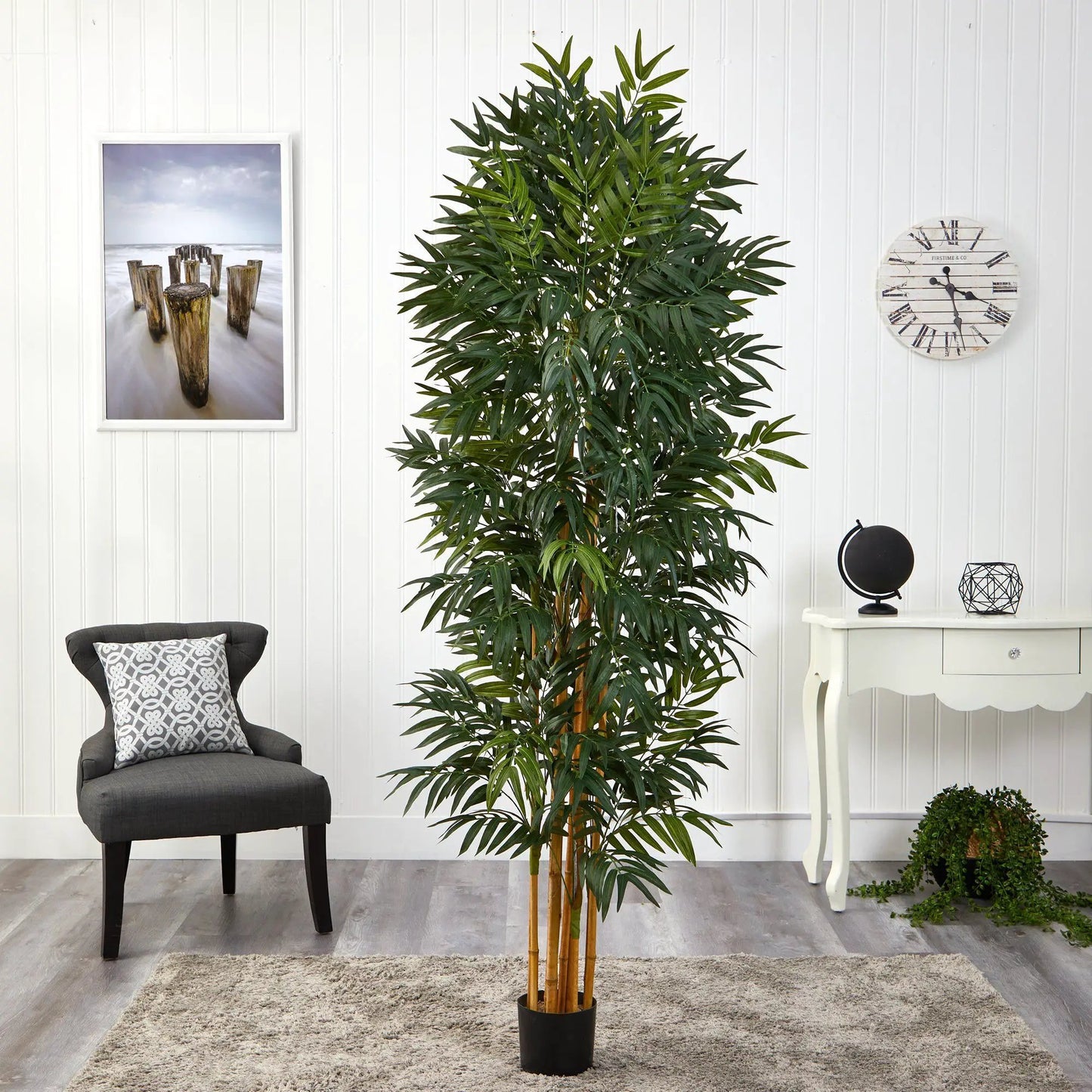 6.5 ft Phoenix Palm artificial tree with natural trunk and green leaves in black pot on Tampa Home & Garden Store