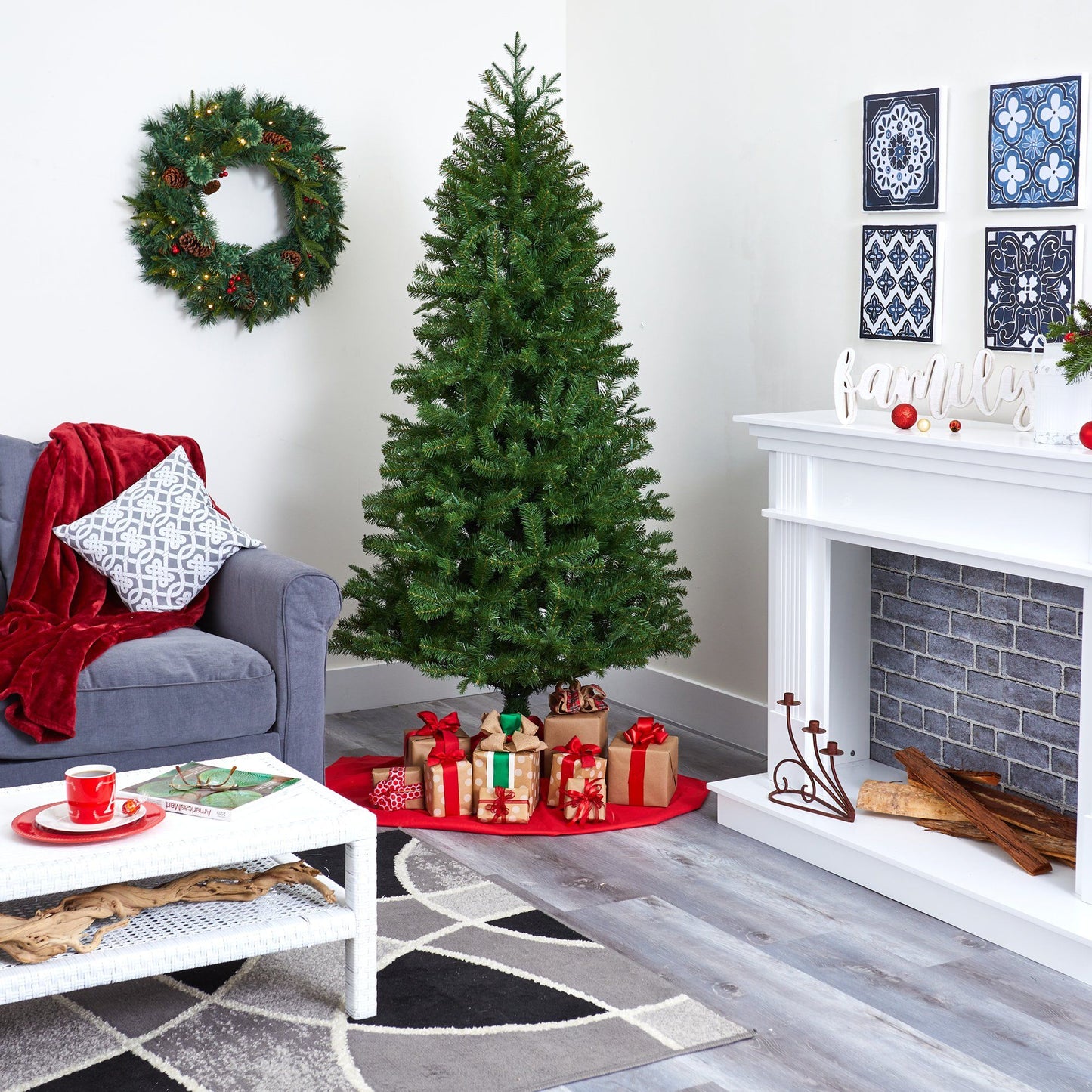 Nearly Natural 6.5' Vancouver Spruce artificial Christmas tree with 250 warm white lights on Tampa Home & Garden Store