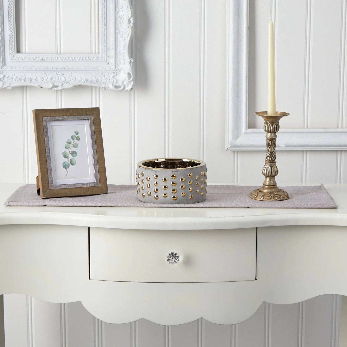 Regal Stone Hobnail Planter with Gold Accents, 6.75in gray stone planter on Tampa Home & Garden Store