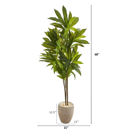 68-inch Dracaena artificial plant in sand planter with pebbled top Nearly Natural on Tampa Home & Garden Store