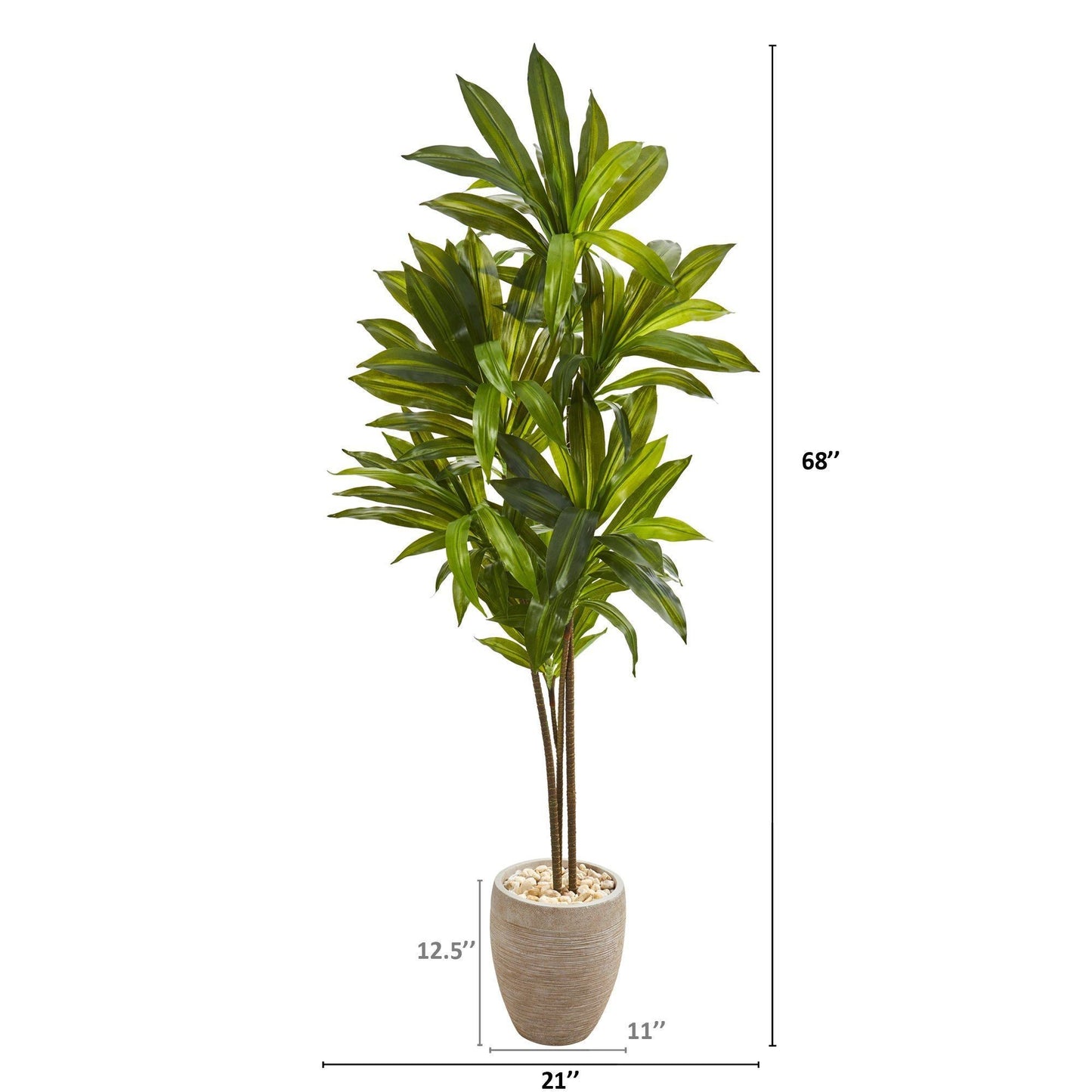 68-inch Dracaena artificial plant in sand planter with pebbled top Nearly Natural on Tampa Home & Garden Store