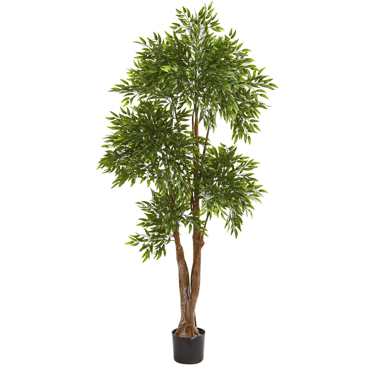 Nearly Natural 69in UV resistant ruscus artificial tree with green leaves in a black planter on Tampa Home & Garden Store