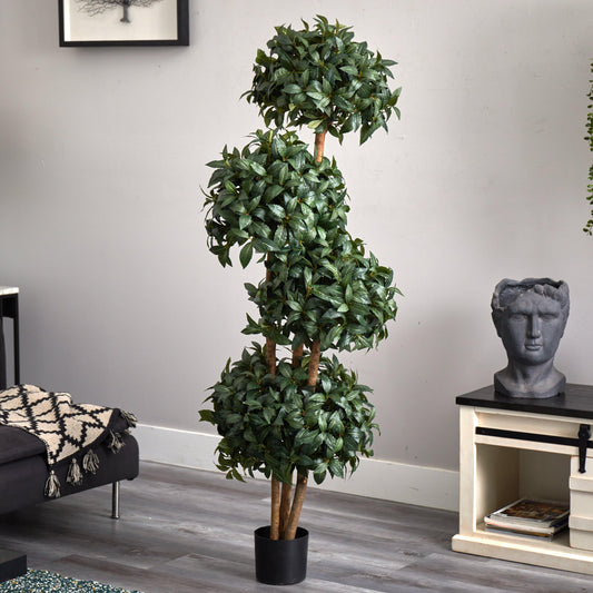69" Sweet Bay Topiary w/4 Balls Silk Tree" - Tampa Home & Garden Store