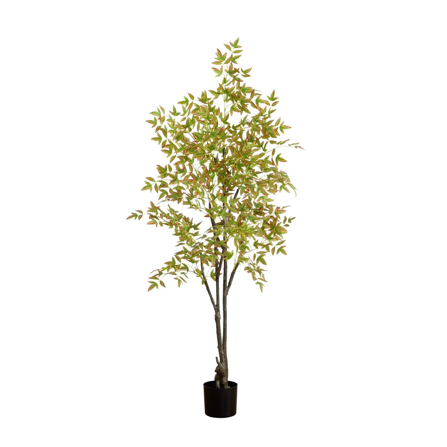 Autumn Nandina artificial tree by Nearly Natural in a planter with green, red-tinged leaves on Tampa Home & Garden Store