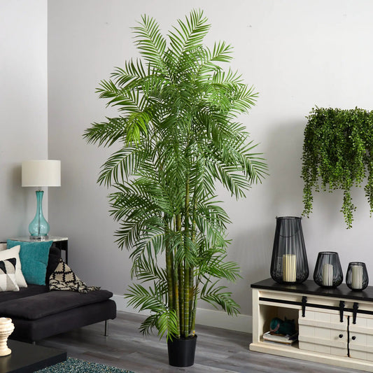 7 ft Areca Silk Palm Tree by Nearly Natural indoor artificial decor in black pot on Tampa Home & Garden Store