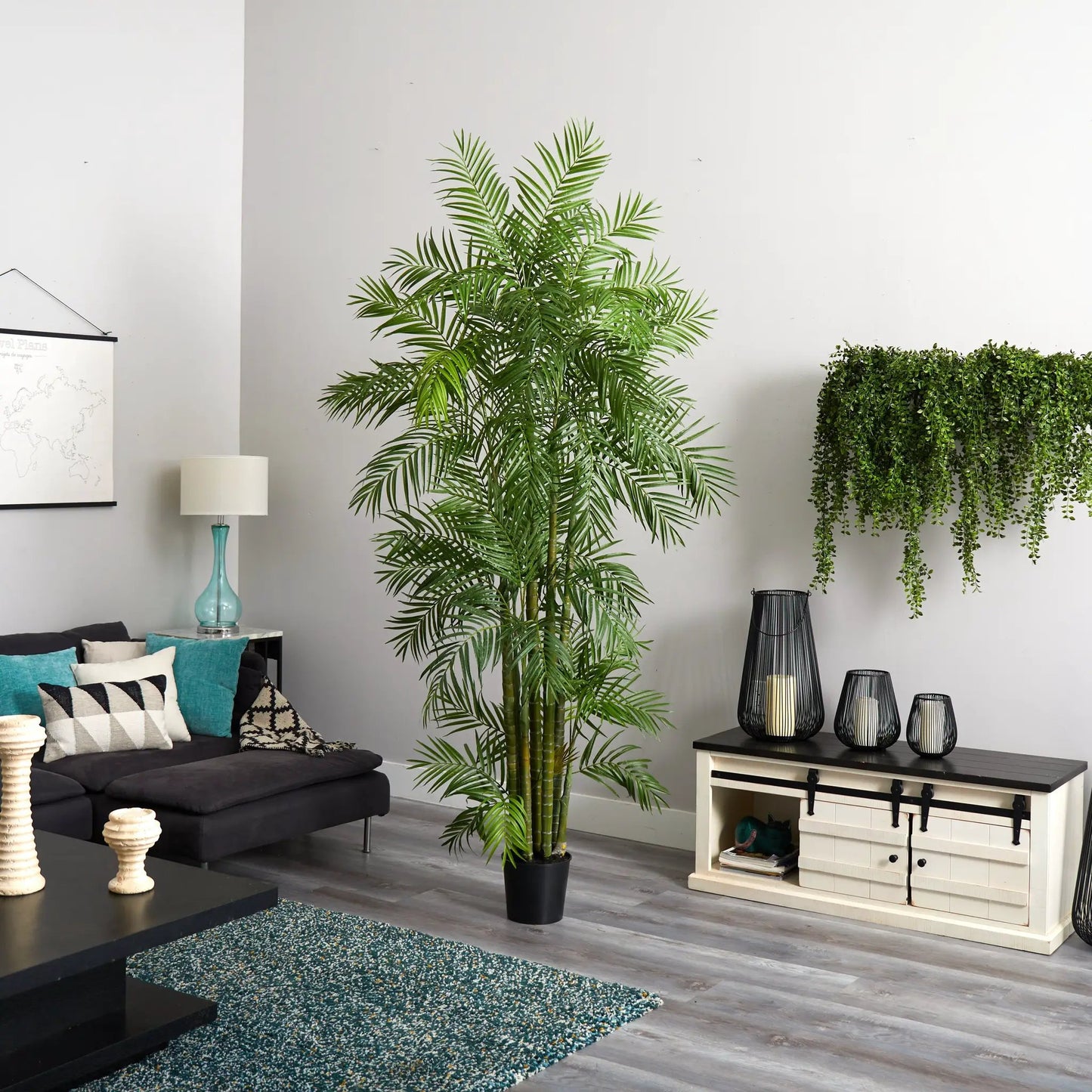 7 ft Nearly Natural Areca Silk Palm Tree in black pot with green fronds indoor decor on Tampa Home & Garden Store
