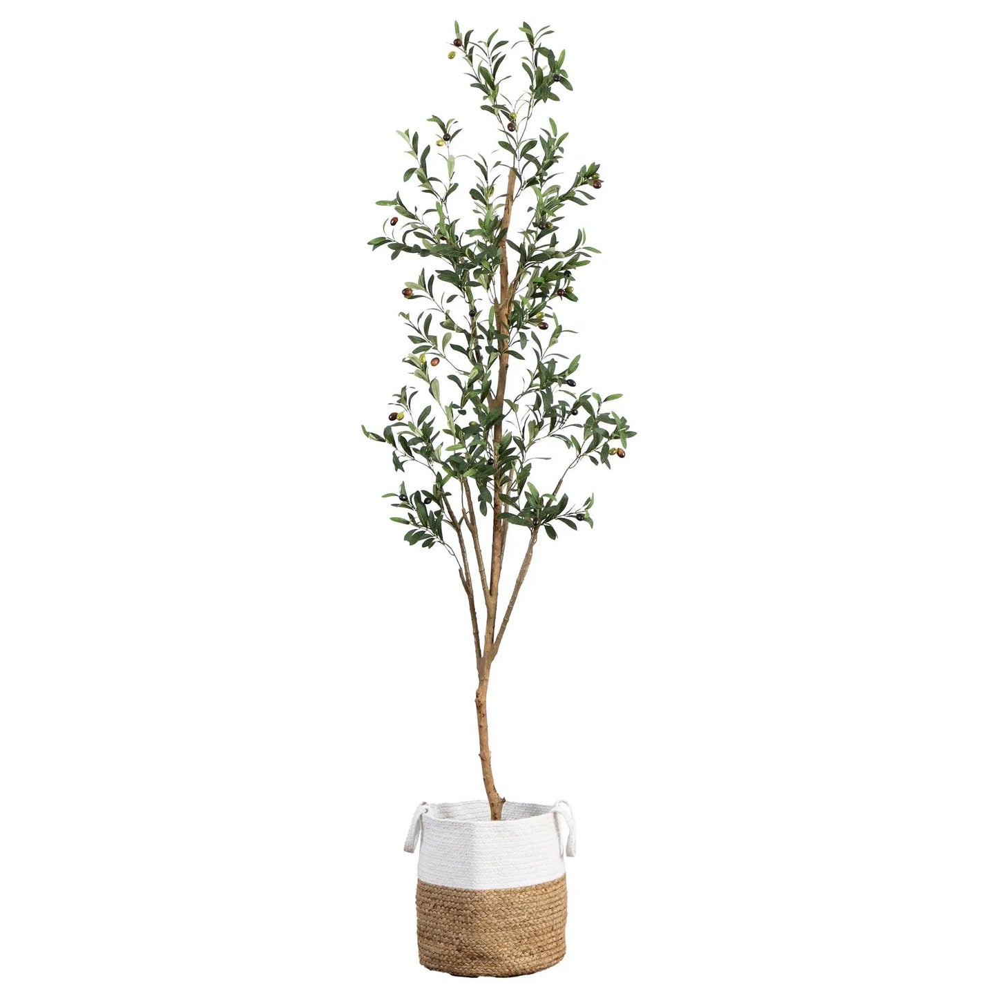 Artificial olive tree with natural trunk in a handmade jute basket, Nearly Natural on Tampa Home & Garden Store