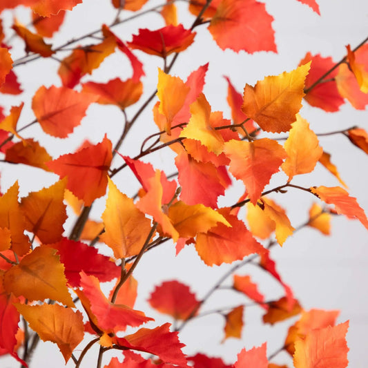 Autumn Birch artificial fall tree branch with bright orange and red leaves on dark stems on Tampa Home & Garden Store