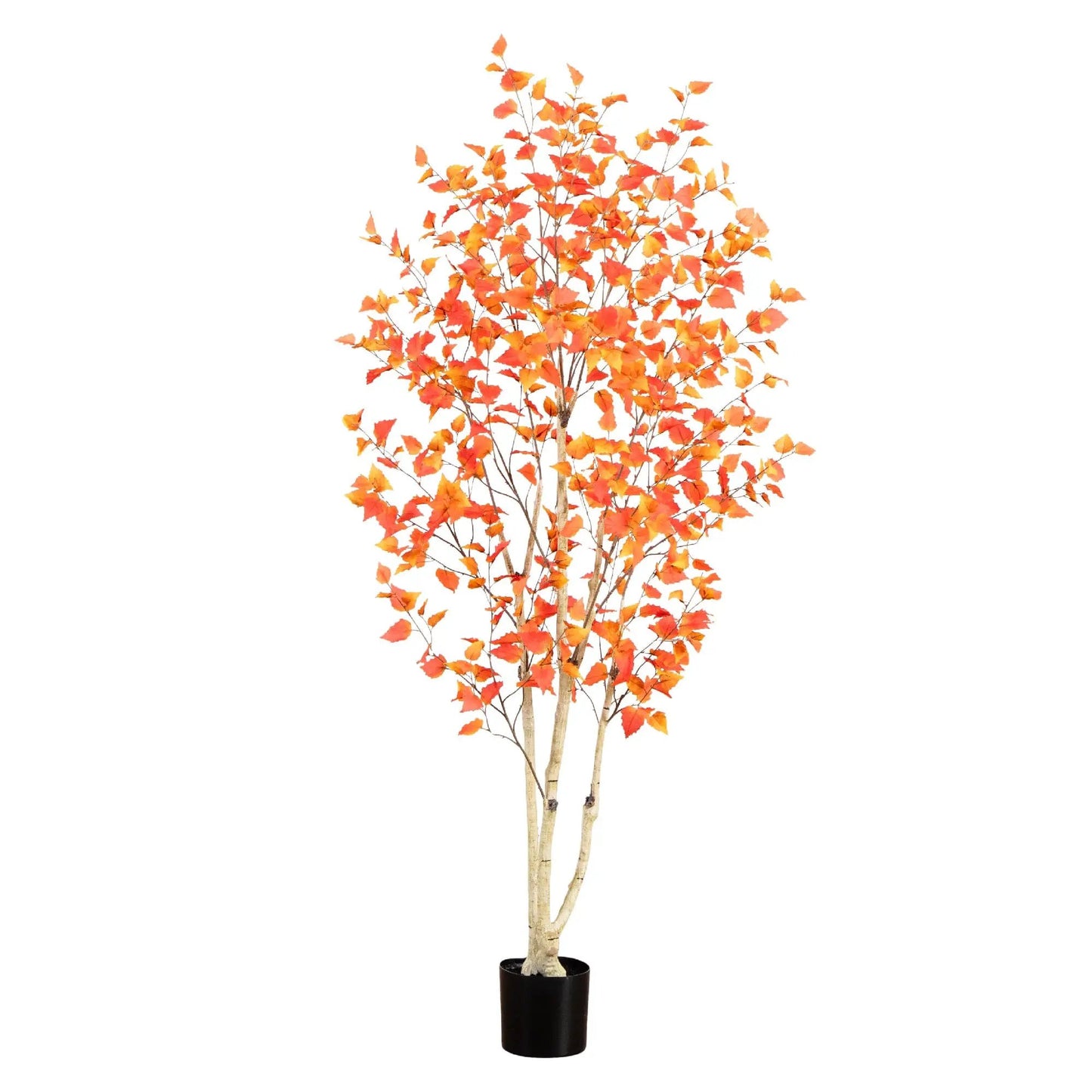 Autumn Birch Artificial Tree, 7 ft, with orange fall leaves in a black pot on Tampa Home & Garden Store