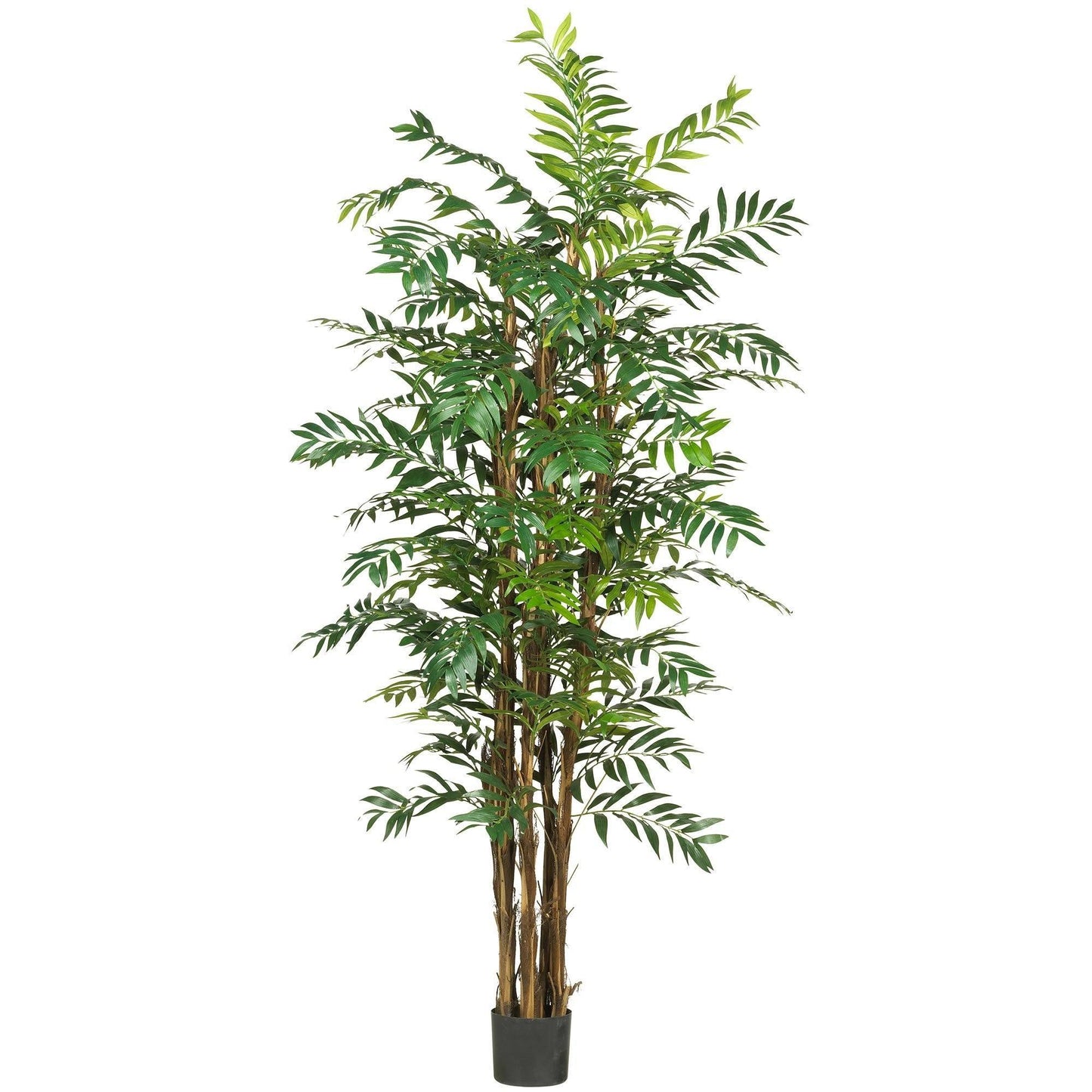 7' Bamboo Palm Silk Tree artificial Nearly Natural palm with green fronds in black pot on Tampa Home & Garden Store