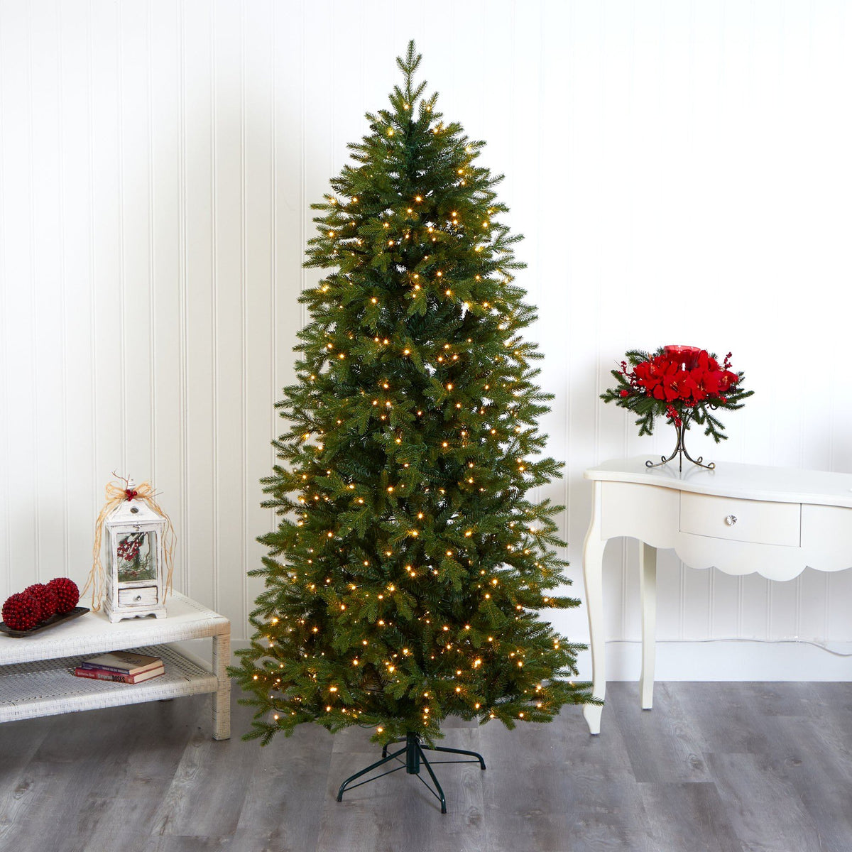 7’ Belgium Fir artificial Christmas tree with 500 clear LED lights by Nearly Natural on Tampa Home & Garden Store