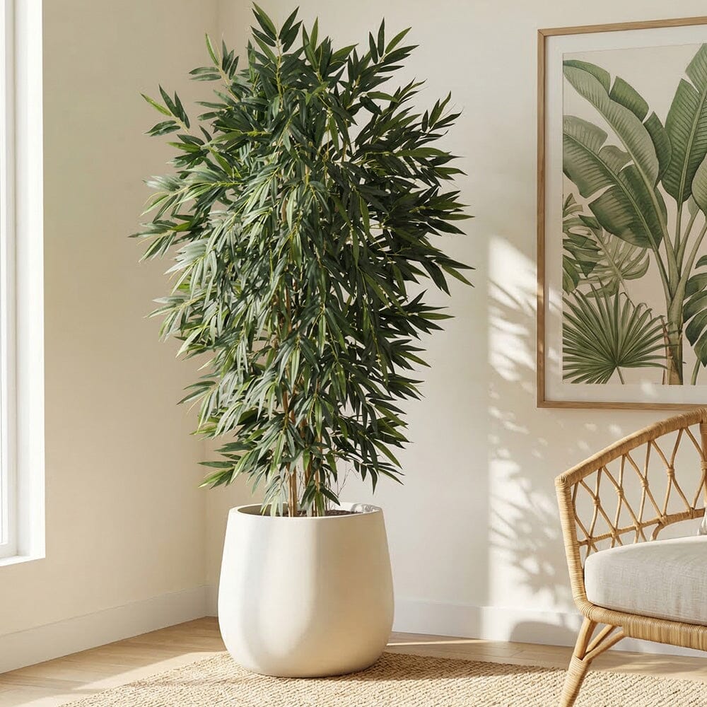 7' Biggy Style Bamboo Silk Tree by Nearly Natural in a white ceramic pot on Tampa Home & Garden Store