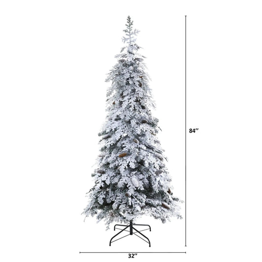 7 ft flocked down-swept spruce artificial Christmas tree with pinecones by Nearly Natural on Tampa Home & Garden Store