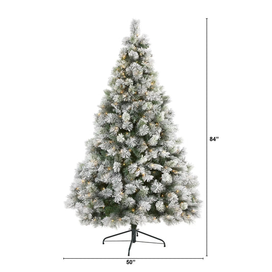 7 ft flocked pine Christmas tree with 400 lights by Nearly Natural on Tampa Home & Garden Store