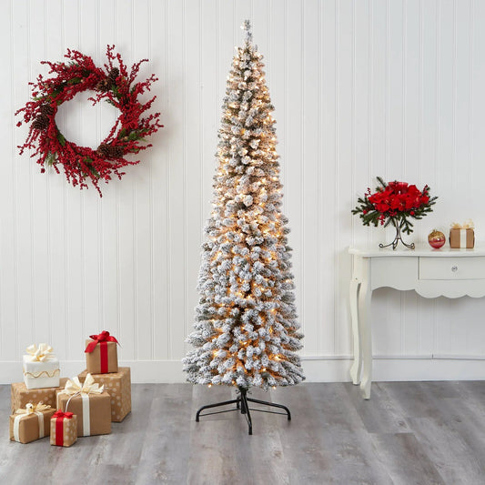 7 ft flocked pencil Christmas tree with 400 lights Nearly Natural artificial tree on Tampa Home & Garden Store