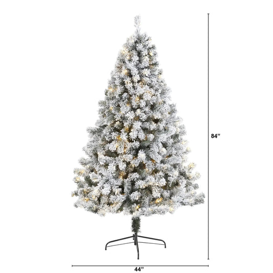 7' Flocked West Virginia Fir Artificial Christmas Tree with 350 Clear LED Lights - Tampa Home & Garden Store