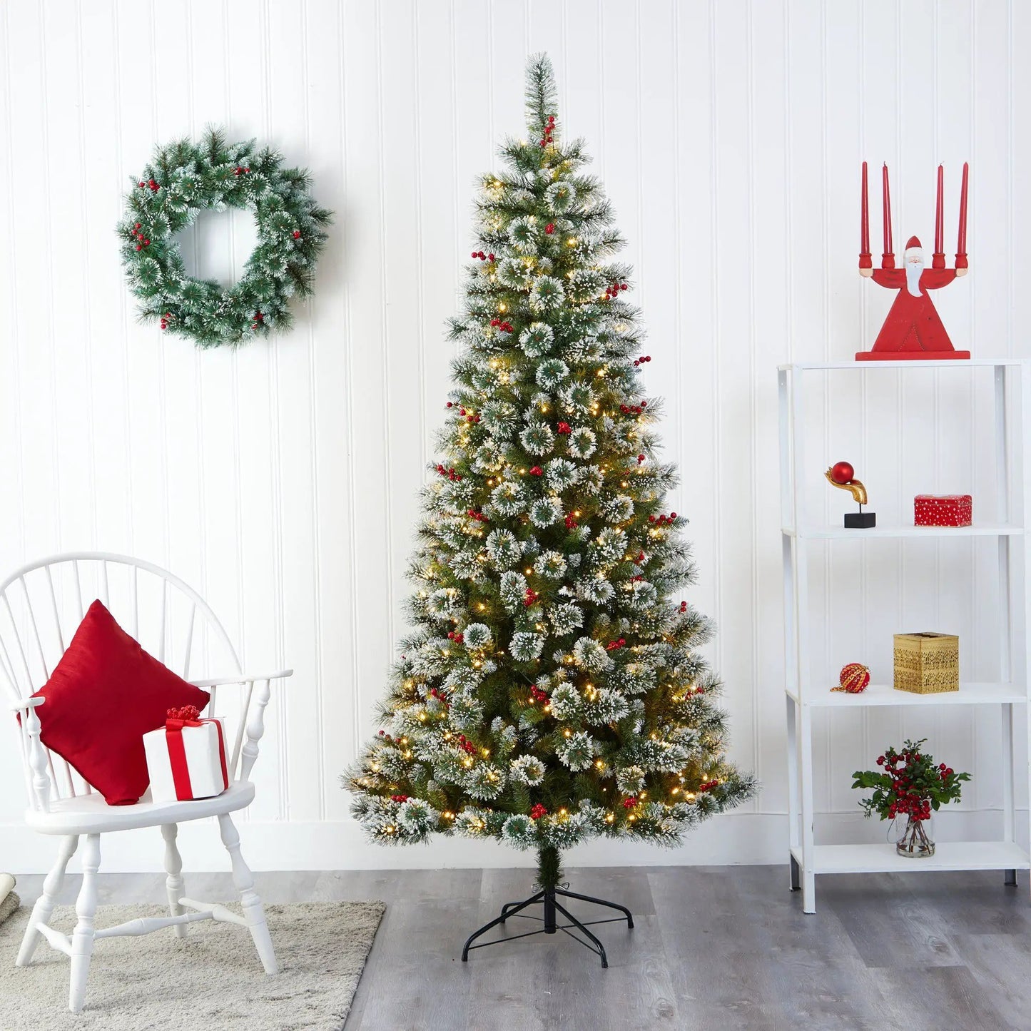 Frosted Swiss Pine Christmas Tree by Nearly Natural with 400 lights on Tampa Home & Garden Store