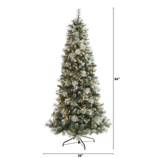 Frosted Tip Mountain Pine Tree with 400 Lights by Nearly Natural, pre-lit pine tree on Tampa Home & Garden Store