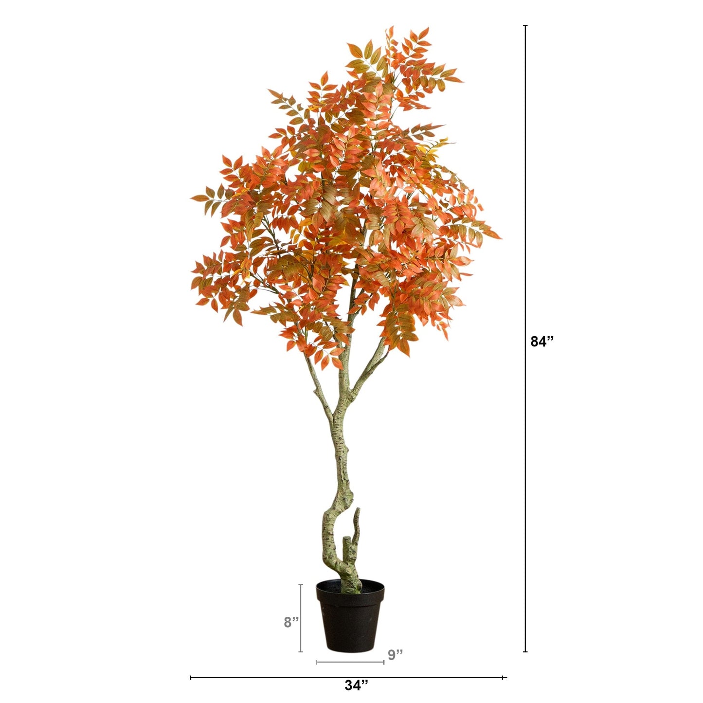 7' Autumn Sumac Artificial Tree by Nearly Natural in a brown pot with orange leaves on Tampa Home & Garden Store