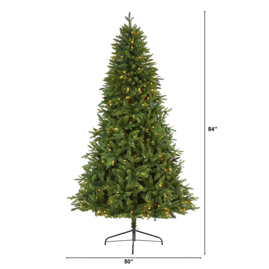 7 ft New Hampshire Fir artificial Christmas tree Nearly Natural, prelit with warm white lights on Tampa Home & Garden Store