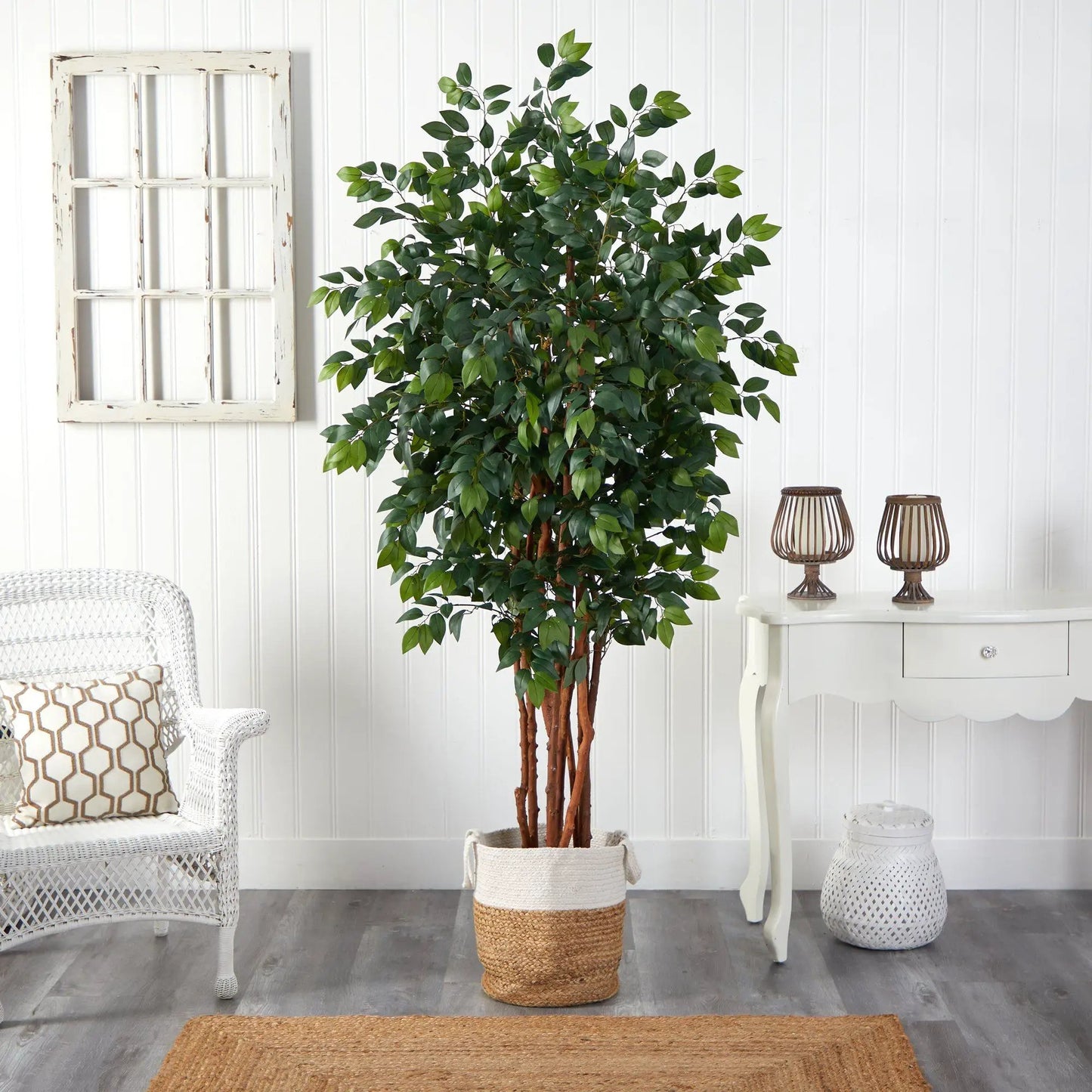 Sakaki artificial tree in a natural jute and cotton planter, 7 ft tall by Nearly Natural on Tampa Home & Garden Store