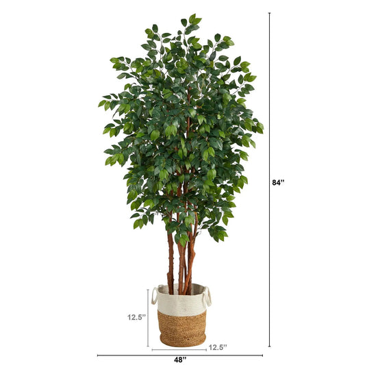 Sakaki artificial tree with lush green leaves in a natural jute and cotton planter on Tampa Home & Garden Store