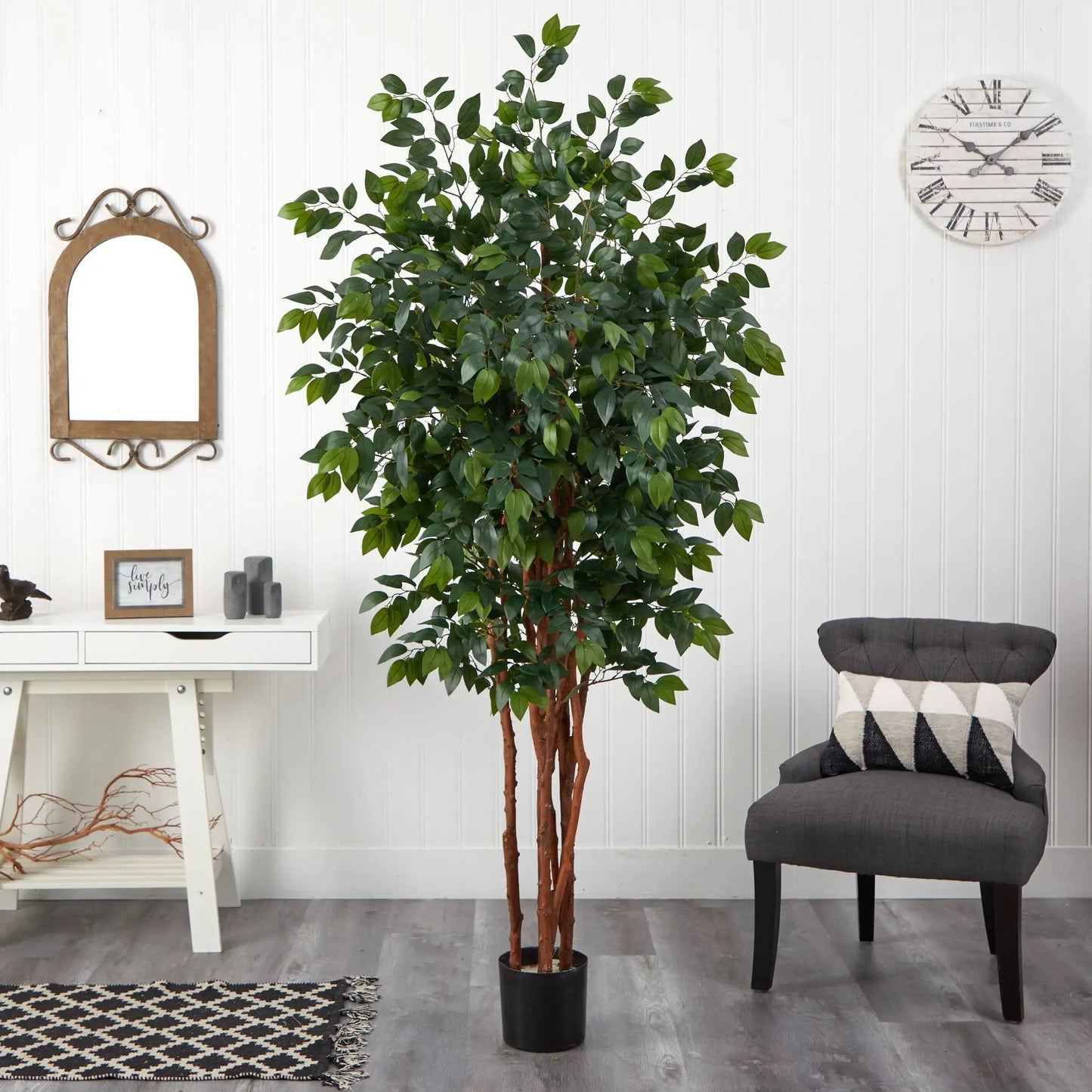 7 ft Sakaki Silk Tree, Nearly Natural, 1,862 leaves in a black pot on Tampa Home & Garden Store