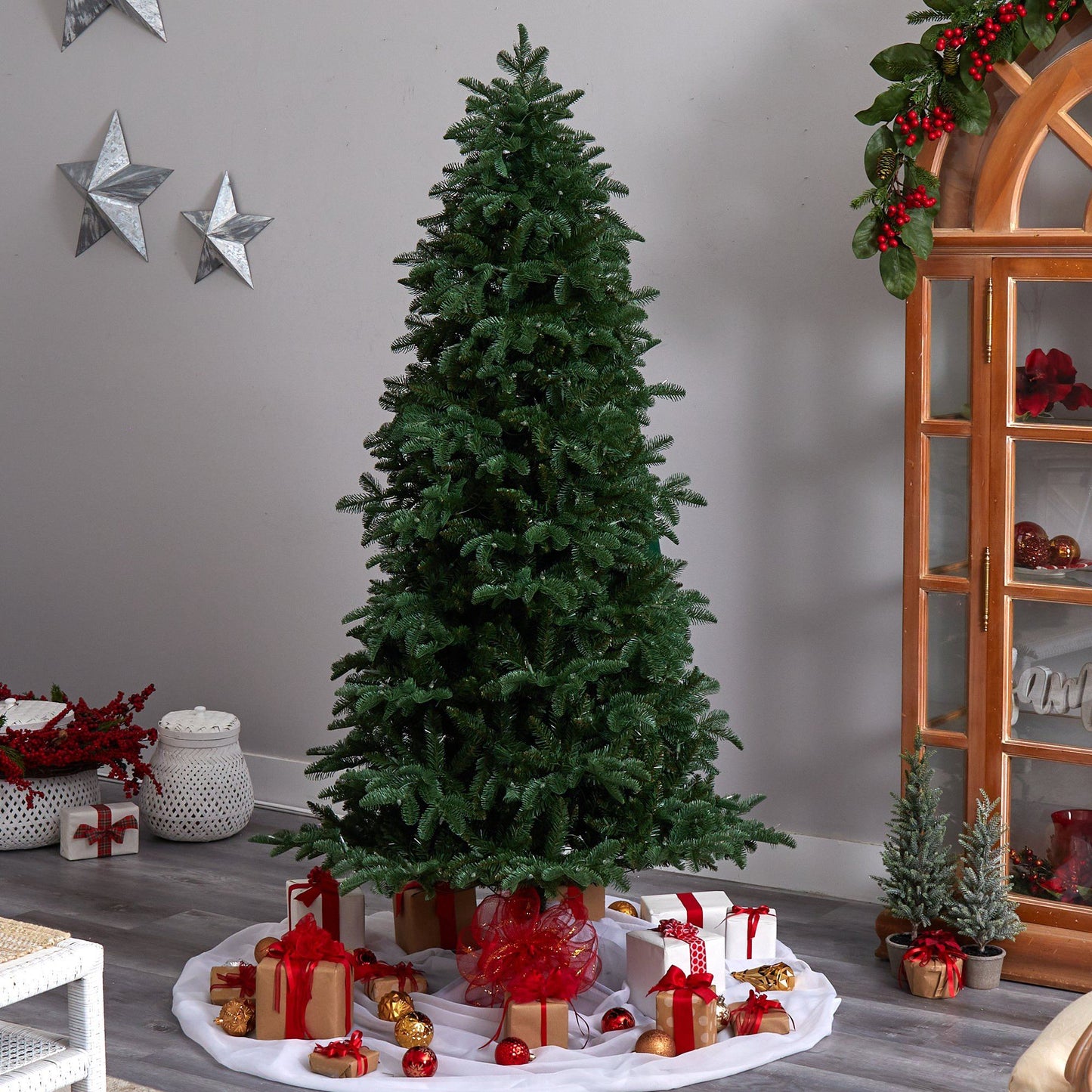 Árbol de Navidad artificial Abeto de Carolina del Sur de 2,13 m con 550 luces LED claras y 2078 ramas flexibles