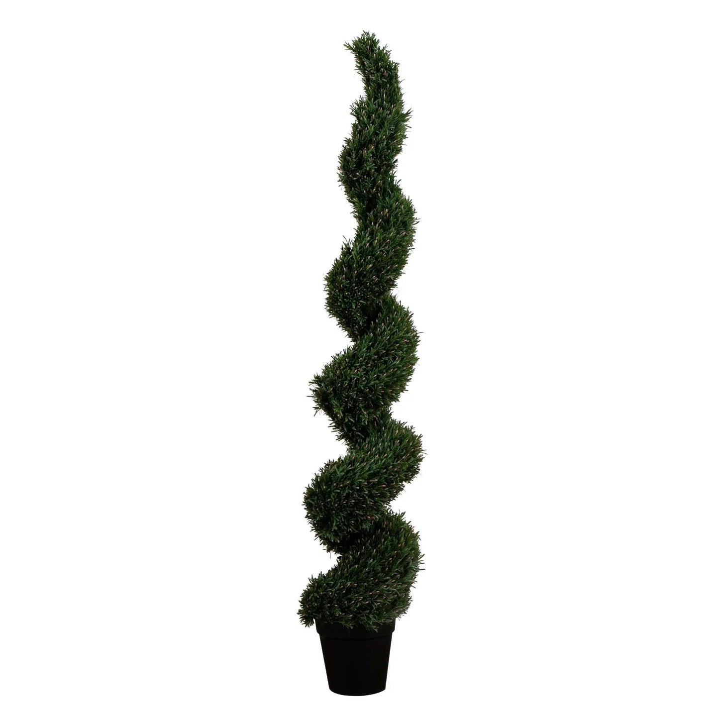 Artificial rosemary spiral topiary tree, green, UV resistant, in black pot Nearly Natural on Tampa Home & Garden Store