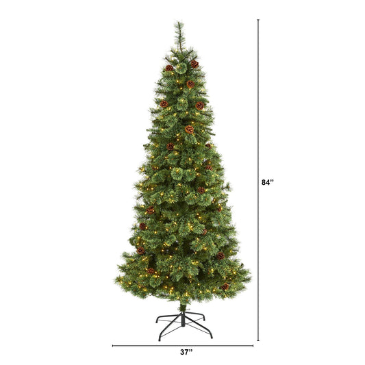 7 ft White Mountain Pine artificial Christmas tree by Nearly Natural 400 LED lights and cones on Tampa Home & Garden Store