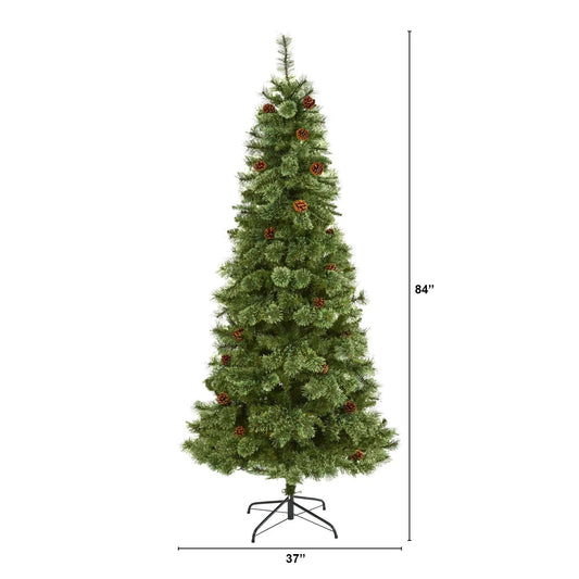 White Mountain Pine Bendable Branches Christmas Tree by Nearly Natural, 7 ft with pinecones on Tampa Home & Garden Store