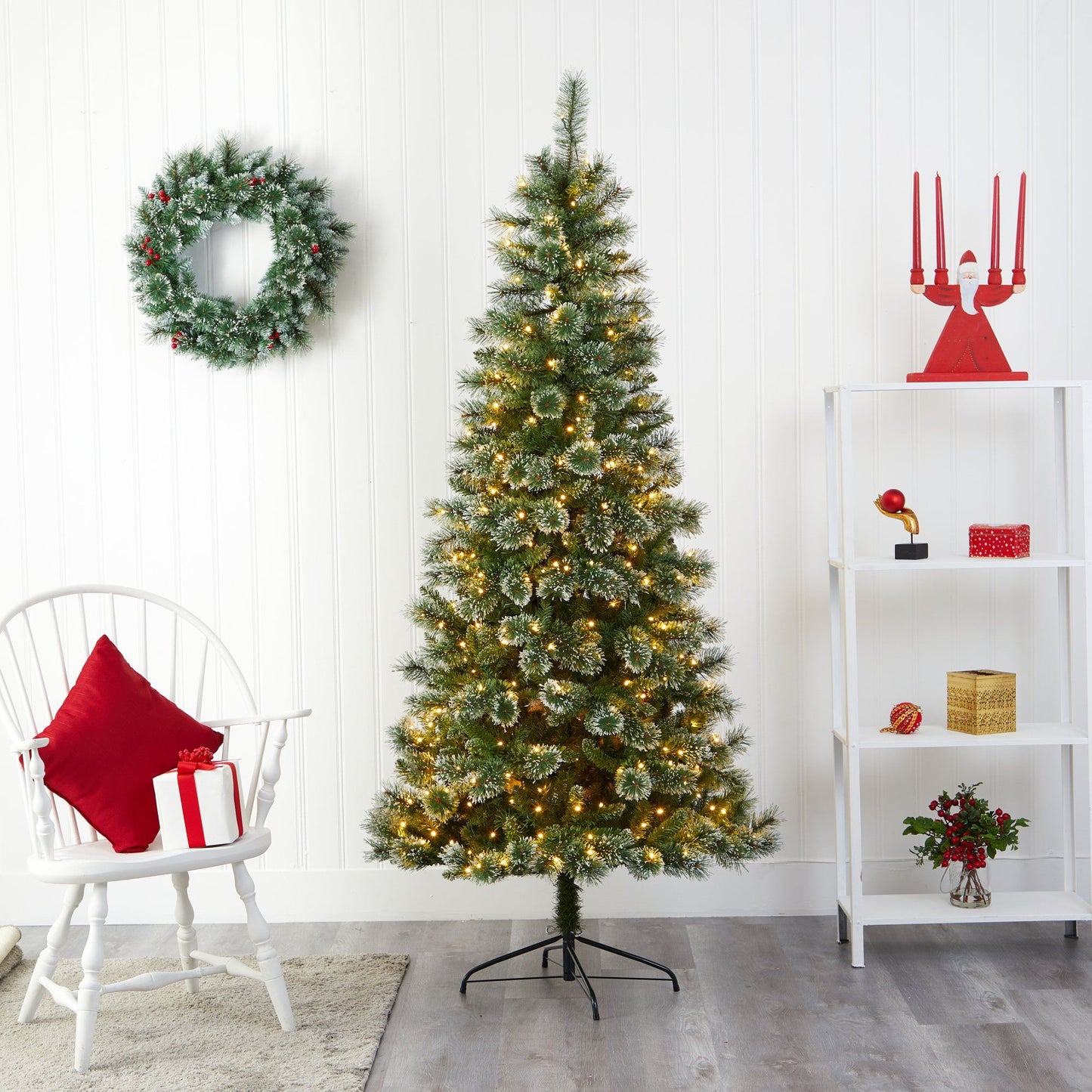 7 ft Wisconsin Slim Snow Tip Pine Christmas Tree by Nearly Natural with 400 clear LED lights on Tampa Home & Garden Store