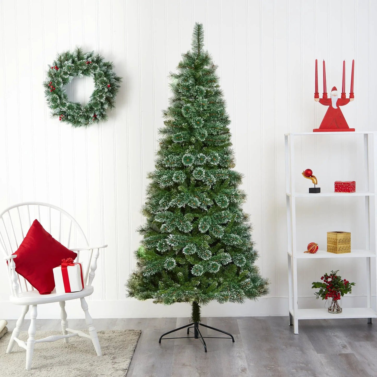 Nearly Natural 7' Wisconsin Slim Snow Tip Pine Christmas Tree with 652 bendable branches on Tampa Home & Garden Store