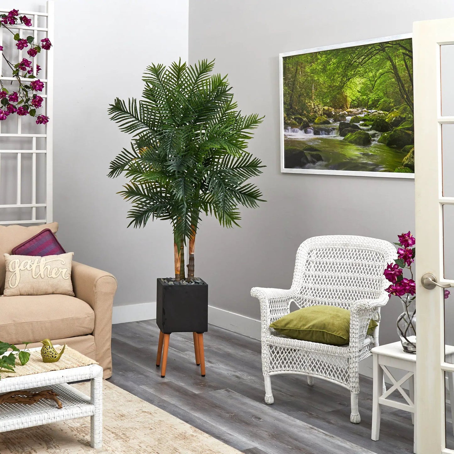 70-Inch Areca Palm artificial tree in black planter by Nearly Natural on Tampa Home & Garden Store