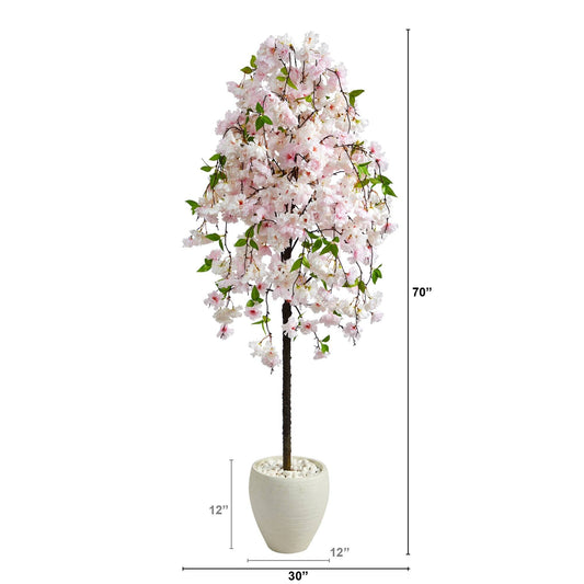 70” Cherry Blossom Artificial Tree in White Planter - Tampa Home & Garden Store