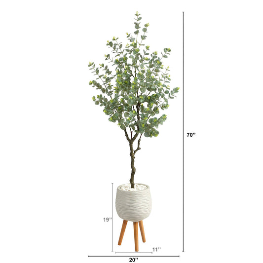 70” Eucalyptus Artificial Tree in White Planter with Stand - Tampa Home & Garden Store