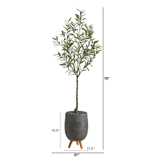 Olive artificial tree in gray planter with stand, Nearly Natural, 70in tall on Tampa Home & Garden Store