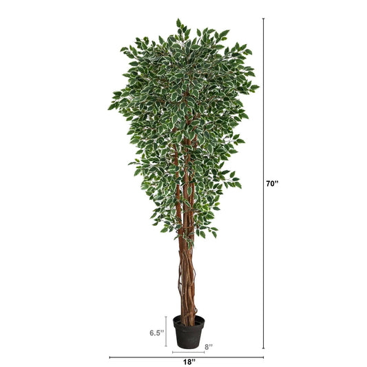 Nearly Natural 70-inch variegated ficus tree artificial indoor/outdoor in black pot on Tampa Home & Garden Store