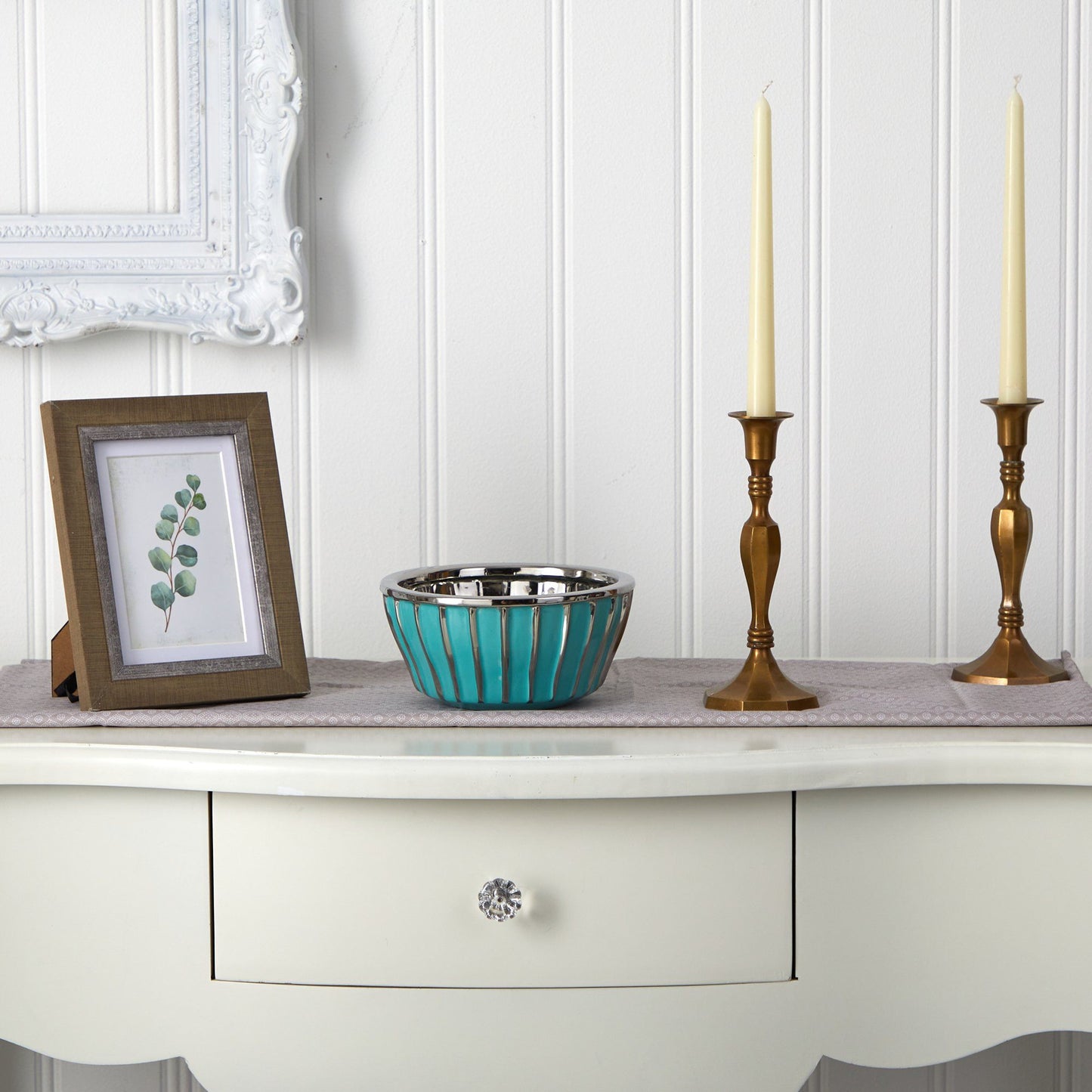 Turquoise ceramic vase with silver burnishing by Nearly Natural on Tampa Home & Garden Store