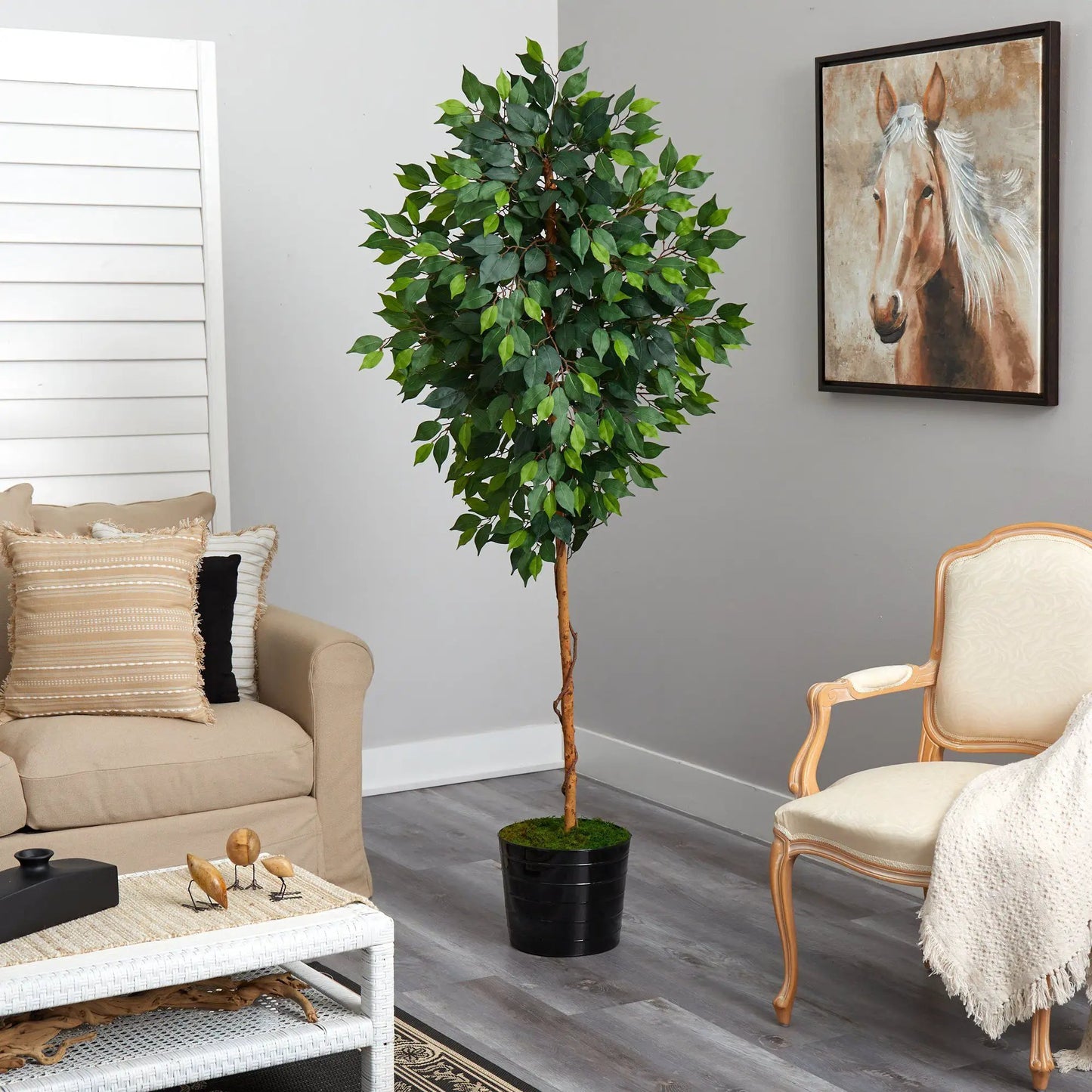 74” Ficus Artificial tree in Black Tin Planter - Tampa Home & Garden Store
