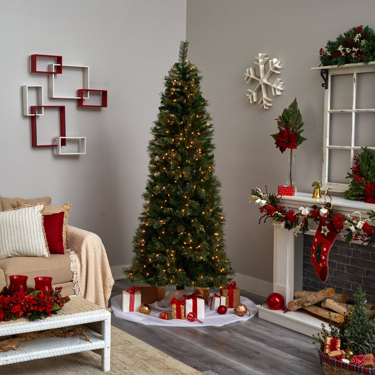 7.5ft Cashmere Slim Christmas Tree with Clear Lights by Nearly Natural on Tampa Home & Garden Store