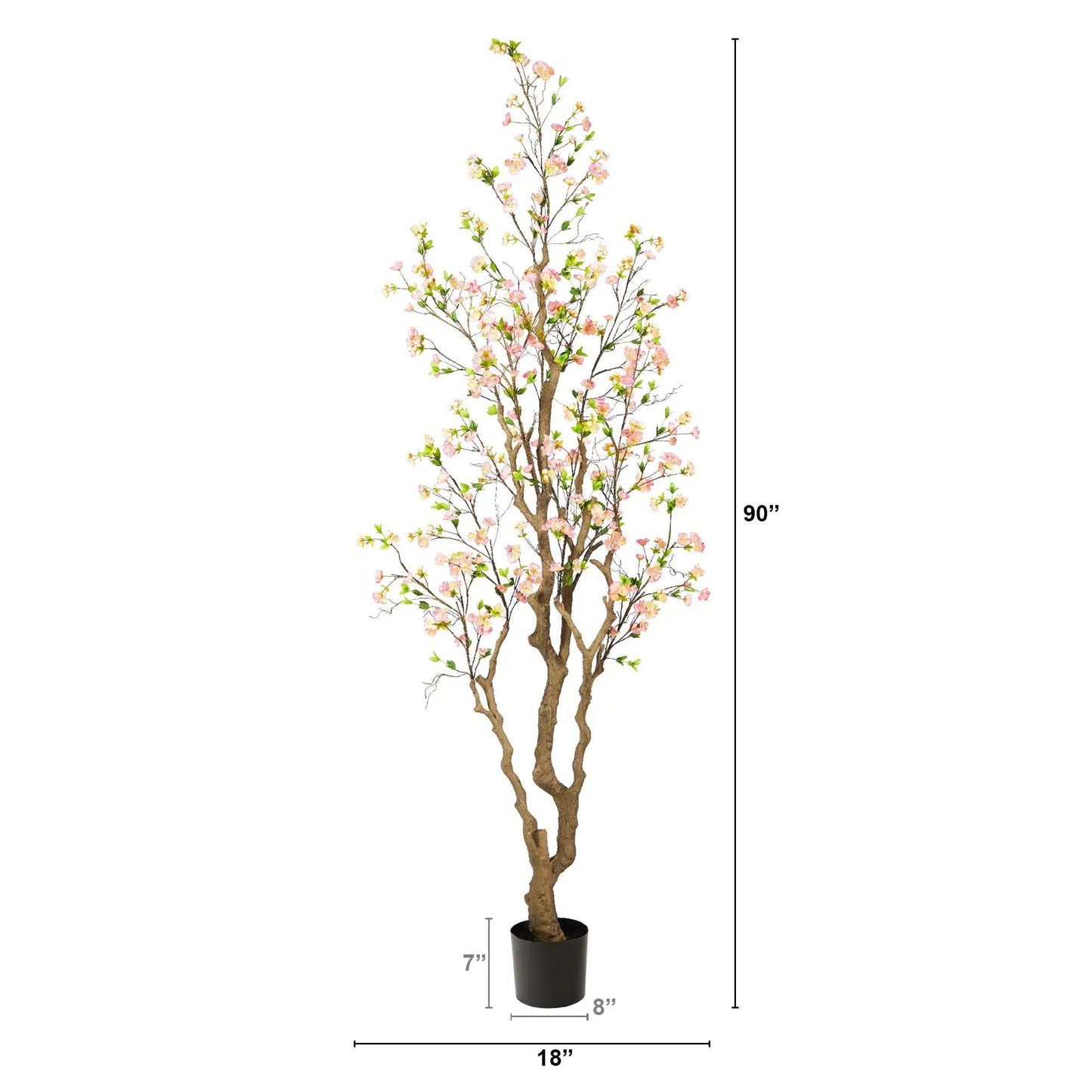 Cherry Blossom Artificial Tree 7.5 ft by Nearly Natural with pink blossoms in black pot on Tampa Home & Garden Store