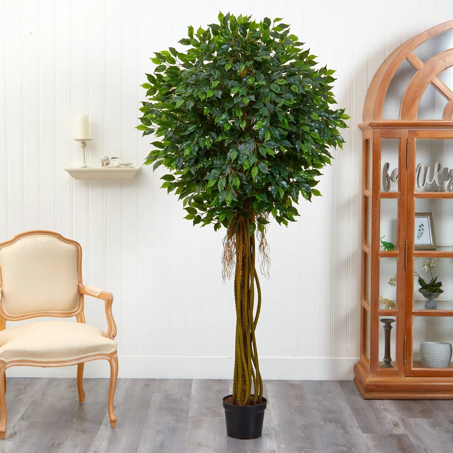 Nearly Natural UV resistant artificial ficus tree in black pot, indoor plant with dense leaves on Tampa Home & Garden Store