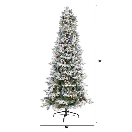 Flocked Alaskan Pre-Lit Christmas Tree, 7.5 ft, 350 LED, Nearly Natural on Tampa Home & Garden Store