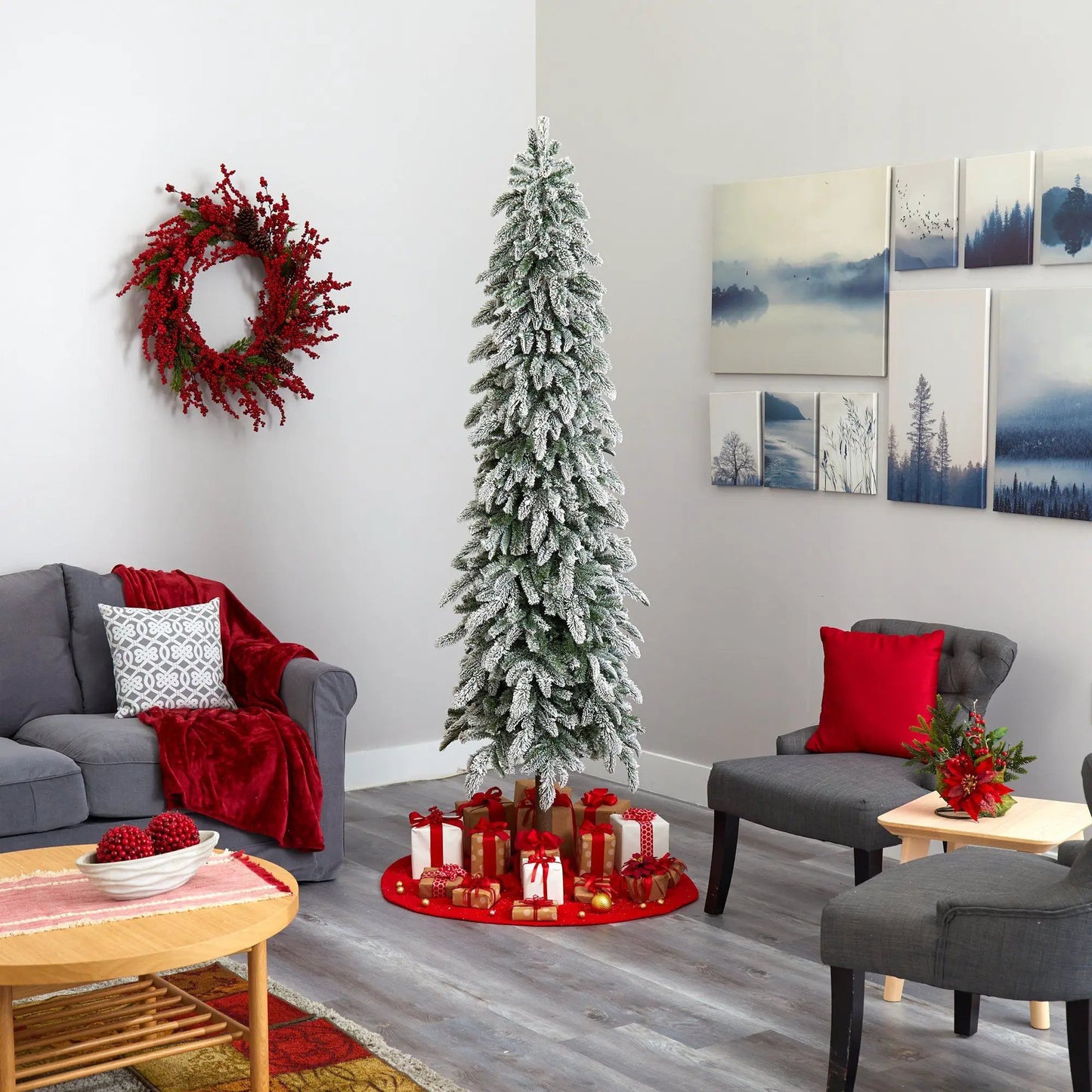 Artificial Flocked Alpine Christmas Tree Nearly Natural snow-flocked green indoor tree on Tampa Home & Garden Store