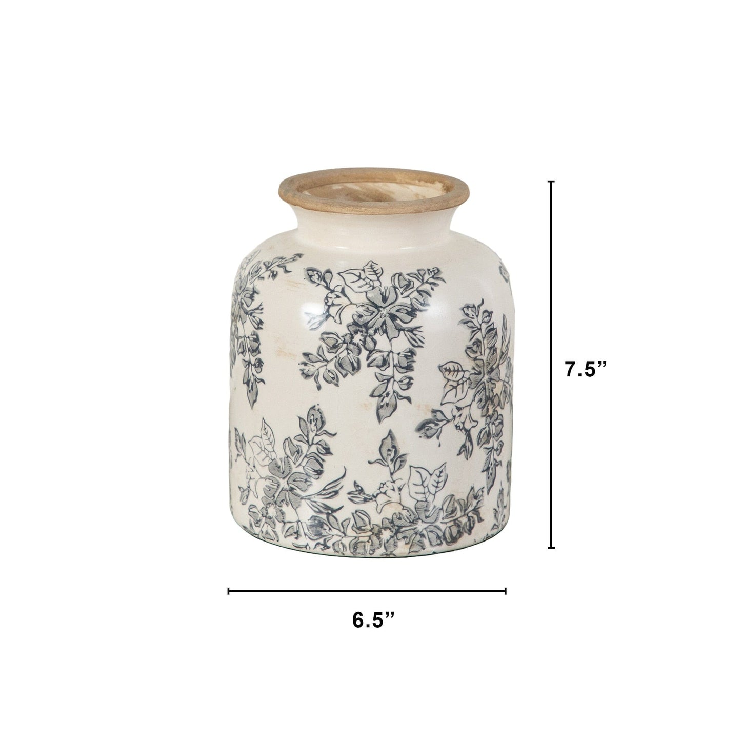Vase Nearly Natural 7.5in Floral Tuscan Ceramic Gray Scroll with blue floral pattern on Tampa Home & Garden Store