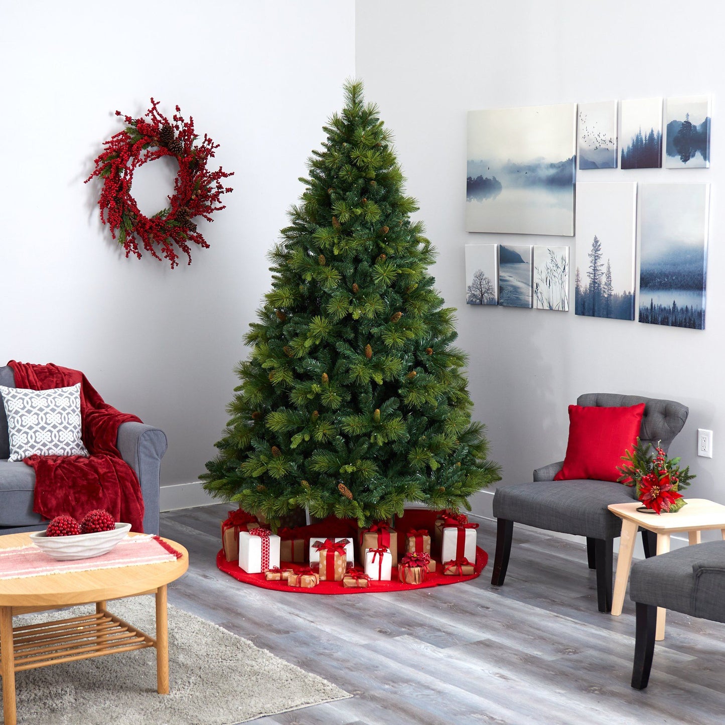 North Carolina Pine Christmas Tree artificial with 470 LED lights, Nearly Natural on Tampa Home & Garden Store