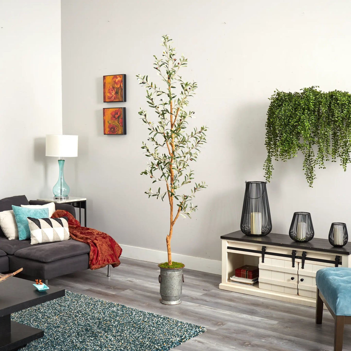 Olive artificial tree by Nearly Natural in decorative planter, 7.5 ft tall on Tampa Home & Garden Store