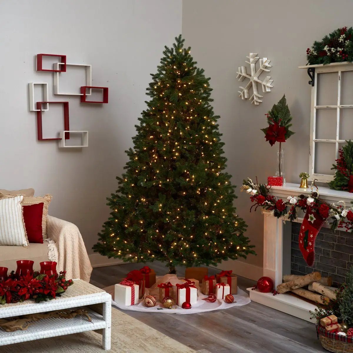 Seven and a Half Foot Royal Grand Christmas Tree by Nearly Natural with clear lights on Tampa Home & Garden Store