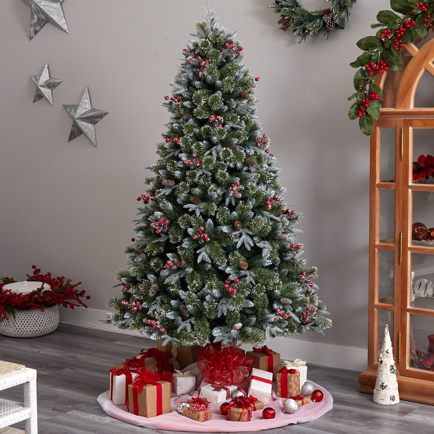 7.5' Snow-tipped Aspen Spruce pre-lit tree with 450 LEDs Nearly Natural on Tampa Home & Garden Store